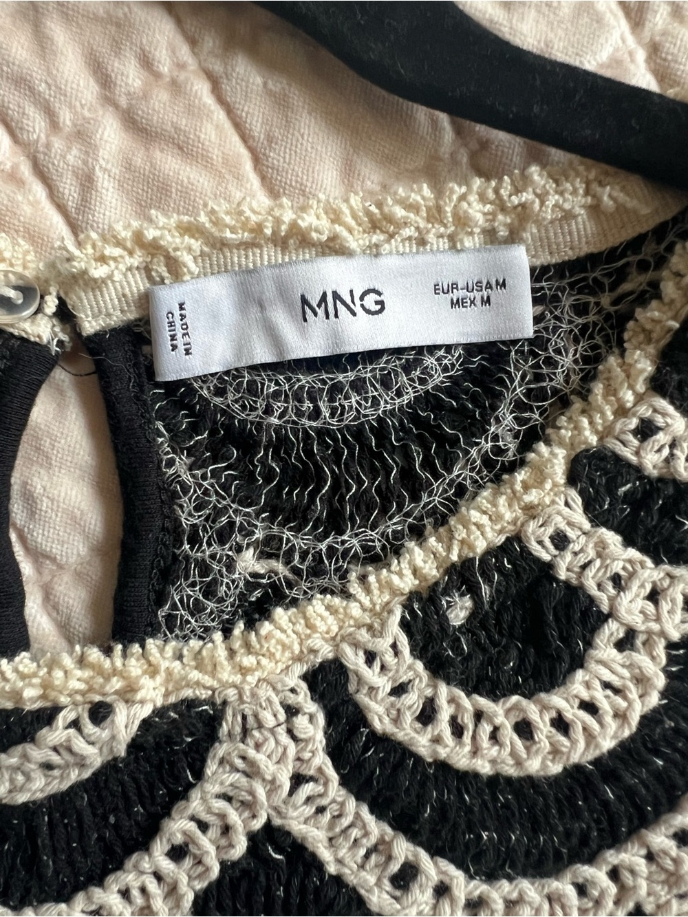 Mango Black and Cream Crochet Fringe Crop Top - Picture 3 of 5